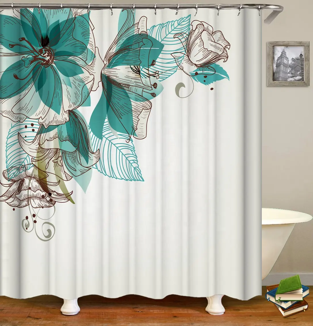 Conjunto de cortina para banheiro, tecido lavável de poliéster com design moderno