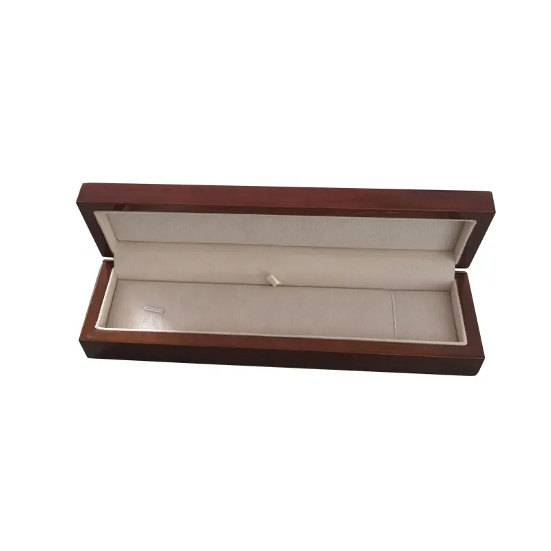 De largo rectángulo pulsera de madera caja de regalo de collar de la joyería caso