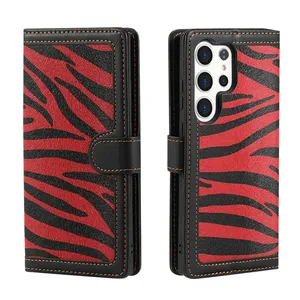 Capa de couro PU luxuosa com porta-cartões para Samsung Galaxy S23/S21/S22/S23FE/S24 Pele de Leopardo