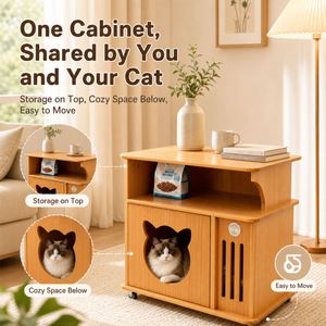 Mesa de Noche de Madera para Gatos, Mesa Auxiliar Multifuncional, Armario Compartido para Humanos y Mascotas, Casa Escondite para Gatos - Product Image 1