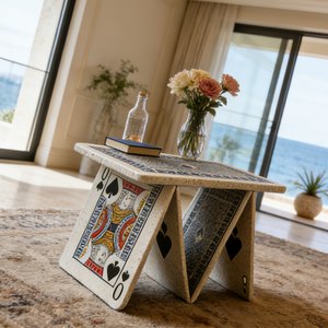 <span class=keywords><strong>Table</strong></span> basse moderne créative en forme de <span class=keywords><strong>maison</strong></span> de cartes, <span class=keywords><strong>table</strong></span> d'appoint unique Reine de Pique, <span class=keywords><strong>table</strong></span> d'appoint de luxe sur le thème du <span class=keywords><strong>poker</strong></span> - Product Image 2