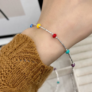 สร้อยข้อมือลูกปัดสีรุ้งเงินแท้ S925 สำหรับผู้หญิง สวมใส่ได้ทุกวัน เครื่องประดับคริสตัลประดับเพชร - Product Image 4