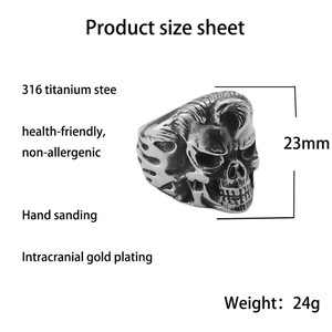 Skull <b>Ring</b> Men's <b>Titanium</b> Steel Silver Retro Punk Style Jewelry Gift 290104 - Product Image 2