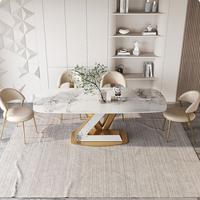Table de salle à manger de luxe, cadre en acier inoxydable moderne, plateau en marbre, ensemble de table de restaurant
