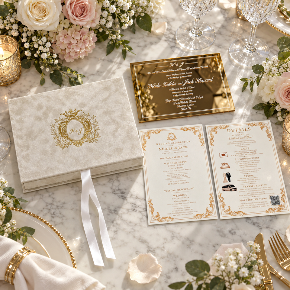 Purple Velvet Wedding Invitation Box Custom Gold Foil Acrylic Card RSVP ...
