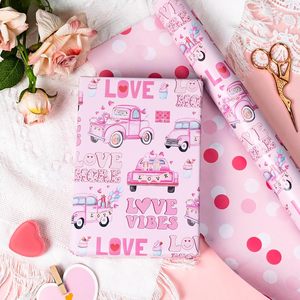 <b>Pink</b> Car Love Wrapping Paper Double Side 1.0 Square Feet Recyclable Gift <b>Wrap</b> For Valentine's Day Wedding Birthday - Product Image 2