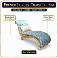 Chaise longue en tissu français, chaise longue européenne en bois massif, chaise longue verte brodée, chaise longue relaxante, convient aux villas de luxe