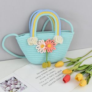 Bolso bandolera de cuerda de algodón, bolso de mano, bolso tejido, bolso arcoíris versátil para niños, bolso de paja elegante, bolso de regalo - Product Image 3