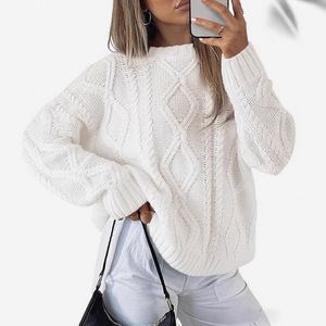Pull ample en tricot torsadé bleu clair à col rond pour femme, mode automne-hiver, tricot oversize, tailles SMLXLXXL - Product Image 4