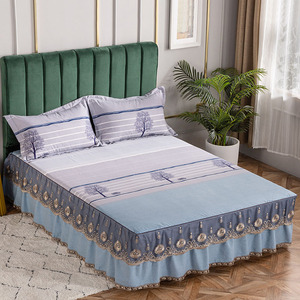 Jupe de <span class=keywords><strong>lit</strong></span> et couvre-<span class=keywords><strong>lit</strong></span> ensemble de trois pièces draps en fourrure épaissie en dentelle taie d'oreiller à bord à volants - Product Image 1