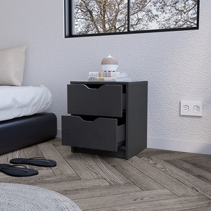 Nightstand Gandu Two <b>Drawers</b> <b>Black</b> Wengue Finish <b>Storage</b> <b>Drawer</b> Bedroom Furniture - Product Image 1