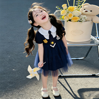 Nouvelle Robe en Tulle à Manches Courtes pour Filles 2026, Robe d'Été Respirante pour Enfants avec Motif Chemise et Cravate pour Tout-Petits et Petites Filles