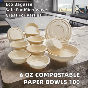 24 oz Small Compostable Bagasse Bowls 100 Pack Biodegradable Disposable Microwave Safe Eco Friendly for Sauces Ice Cream Salad - Product Image 2