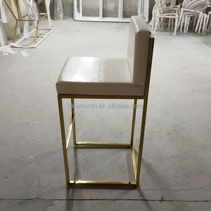 SMOOTH Wedding Hotel Reception Simple Design Gold Stainless Steel Sofa High <b>Tall</b> Bar <b>Chair</b> with Cushion - Product Image 5