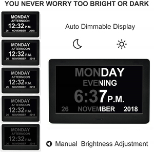 Suporte Foto Vídeo Auto Escurecimento Hora Data Dia Alarme Lembrete Despertador <span class=keywords><strong>Digital</strong></span> 7 8 10 Polegada com Controle Remoto - Product Image 5