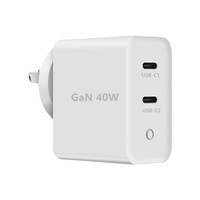 Chargeur rapide portable 40W USB-C double port PD GaN pour prise murale australienne (AU) compatible Apple iPhone 13/17 et Samsung