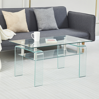 Table basse en verre trempé noir, table à thé à 2 niveaux