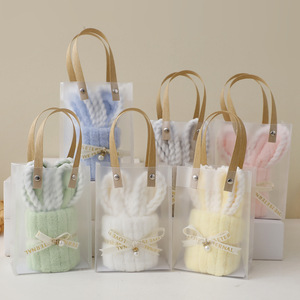Cute Bunny Shaped Towel Gift 25x50 Cm Coral Fleece Roll For Birthday Wedding Favors Kindergarten Opening - Product Image 2