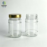 Pot alimentaire cylindrique en verre à double anse filetée, récipient transparent polyvalent pour la maison et la vente en gros commerciale