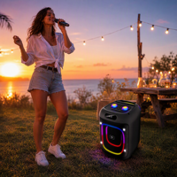 Enceinte Karaoké Portable 40W avec Subwoofer 6,5 pouces, Lumière Disco LED RGB, Microphone Sans Fil et Batterie Rechargeable pour Fêtes