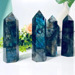 Natural healing stone crystals crafts labradorite tower with strong blue flash labradorite point for Room decoration