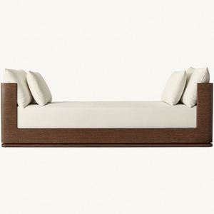 Cama de Pared Moderna de Madera Maciza, Cama Doble con Panel de Tela y Cojín - Product Image 1