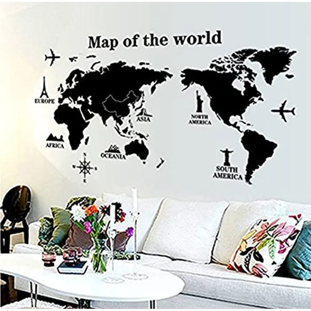 家の装飾世界地図壁デカールステッカー7大陸背景漫画3D装飾壁画壁紙