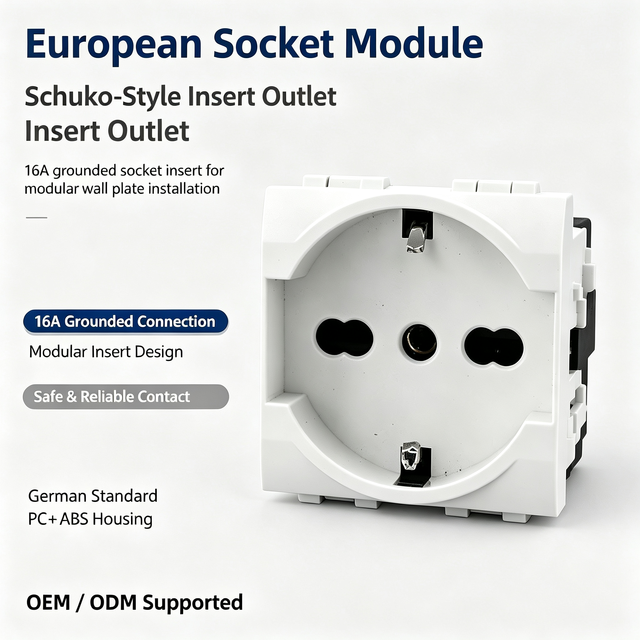 OEM Professional Factory White 16A 250V EU European Standard Recessed Power Socket 2P+T Home Wall Mounted Socketed