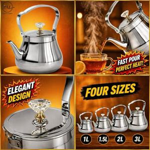 Tetera de Acero Inoxidable con Perilla de Cristal, Base Dorada y Asa Arqueada, 1L 1.5L 2L 3L, para Servicio de Té en el Hogar y la Cocina - Product Image 4