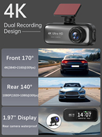 Caméra de tableau de bord mini DVR pour voiture avec WIFI, double objectif avant et arrière, enregistrement 4K+1K, écran pour enregistrements routiers, modèle Black Box