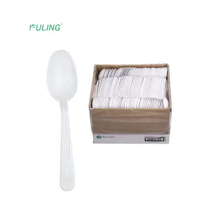 Heavy Weight Kit Fork Knife Teaspoon Salt Pepper Disposable Long Soup Spoon Fork Napkin Plastic Spoon White