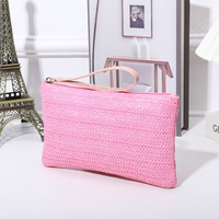 Dompet panjang wanita, tas kosmetik untuk perjalanan, dompet jerami, dompet koin untuk wanita