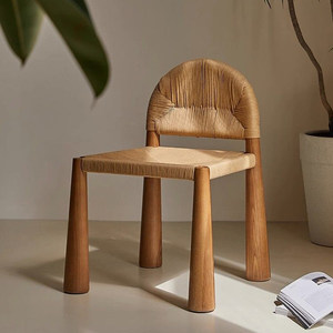 Mid-century Influencer-style <b>Light</b>-luxury Nordic Dining Chair Wabi-sabi Japanese-style Vintage Minimalist <b>Rope</b>-woven - Product Image 2