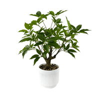 Plante artificielle en pot, mini bonsaï à feuilles vertes, faux arbre en pot avec pot texturé blanc, décoration de bureau, fausse verdure pour la maison