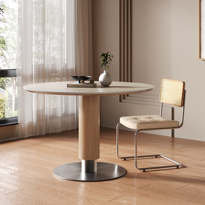 Mesa de Comedor de Madera Rústica Moderna para <span class=keywords><strong>Restaurante</strong></span> con Tapa de Piedra Sinterizada, Estructura de Madera Sólida, Diseño Compacto para Apartamentos Pequeños - Product Image 1