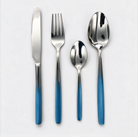 Ensemble de couverts jetables classiques en acier inoxydable 410, finition miroir, manche fin, finition bleue, couteau, fourchette, cuillère, pour fête