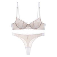 Set Bra dan Panty Renda Baru untuk Wanita, Ultra Tipis Tanpa Jahitan, Set Lingerie Renda Seksi, Bralette dengan Kawat Penyangga, Set Pakaian Dalam T-Back