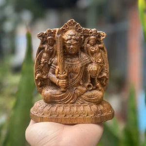 Statue de Bouddha sculptée à la main en bois naturel, sculpture bouddhiste artisanale, figurine de Bouddha pour la méditation, décoration de la maison, cadeau - Product Image 1