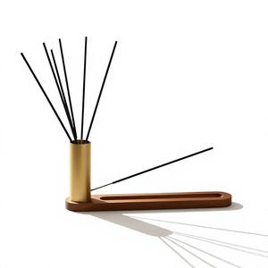 Reed <b>Diffuser</b> Holder Brass Cylinder Bamboo Base Aromatherapy <b>Diffuser</b> All Season Use Tabletop Wooden Incense <b>Stick</b> Holder Burner - Product Image 1