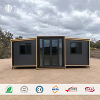Maison conteneur gris foncé avec cadre noir, maison préfabriquée modulaire avec salle de bain pour logement de travailleurs en camping, vente en gros