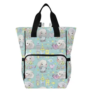 Cute Custom Print Cartoon Large Portable Baby Organizer Mummy Diaper Backpack Bag For Women And Men