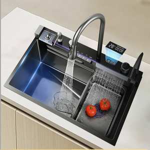 Multi functional 304 stainless steel nano <b>scratch</b> resistant waterfall digital display kitchen sink - Product Image 1