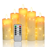 Bougie LED sans flamme en forme de goutte d'eau Ping Shui, en paraffine ivoire, avec couvercle, alimentée par piles, télécommande, pour Noël et Pâques