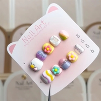 Uñas Postizas Profesionales Hechas a Mano para Niños, Acrílicas, No Tóxicas, en Caja, con Diseño de Osito, Lindas y Modernas, Personalizadas