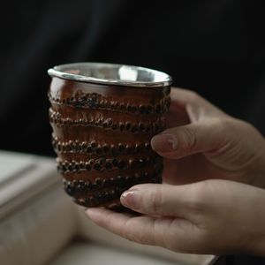 Handmade pure natural bamboo root fairness <b>cup</b>, master-crafted silver-plated <b>tea</b> dispenser, <b>tea</b> ceremony accessory, <b>tea</b> <b>set</b>, - Product Image 2