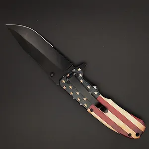 핫 세일 중국 도매 사용자 정의 미국 플래그 핸들 전술 칼 생존 칼 접이식 사냥 포켓 칼
