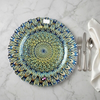 Assiette de Présentation en Verre Luxe Paon Moderne Écologique 33CM Dorée pour Mariage, Vaisselle Décorative Pas Chère pour la Maison - Vente en Gros