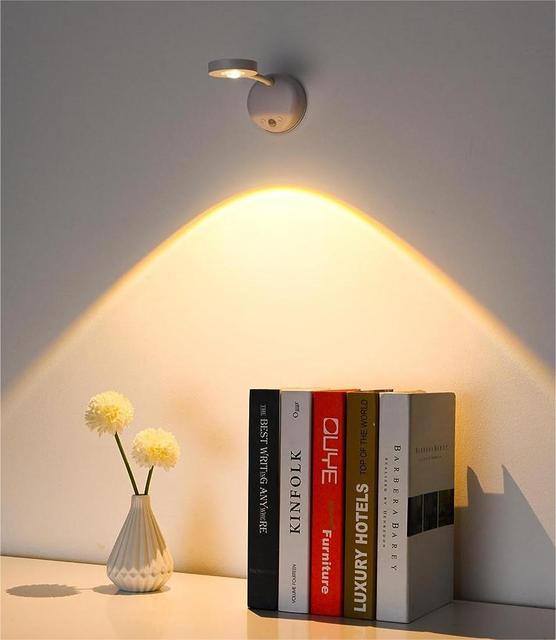 Creative LED Motion Sensor Picture Light Battery Operated Cat-Eye Bulb Wall Sconce Rechargeable Smart Mini Wireless Spotlight