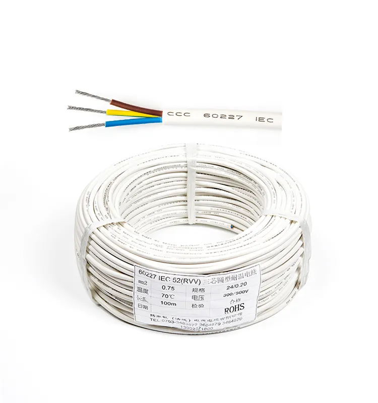 CCC 된 흰색 PVC 절연 3x0.5mm2 60227 iec 53 rvv 전기 케이블