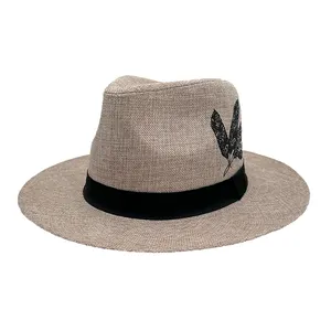 Mode Herren Logo Flat Flip Fedora Eimer Strohhut Fedora Hüte